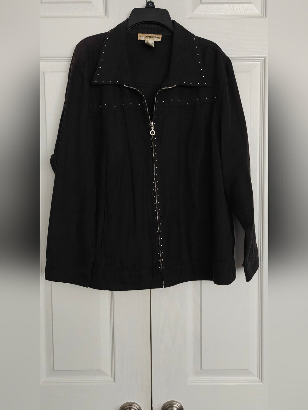 Cathy Daniels Stud-Trim Black Women's Zip Jacket, Size 1X